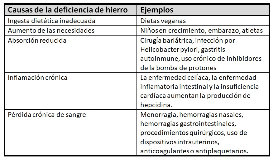 causas deficiencia de hierro